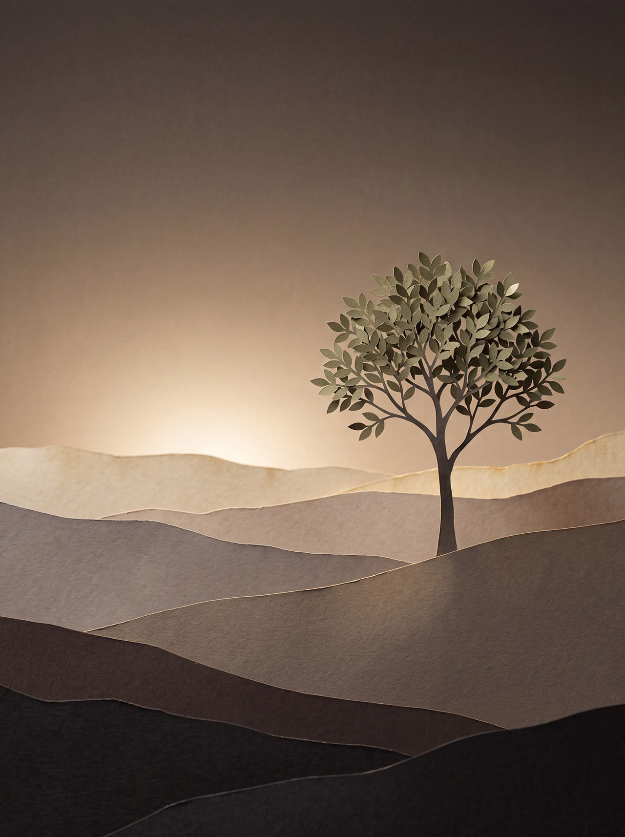 Layered hills in morning mist